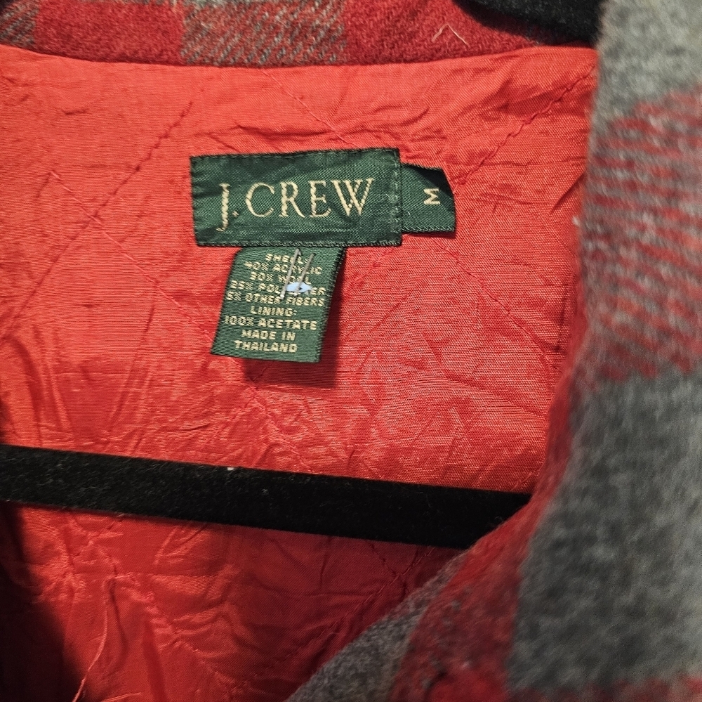 J. Crew Vintage Red and Gray Plaid Wool Blend Coat Women's Size Medium *Smell - Picture 2 of 8